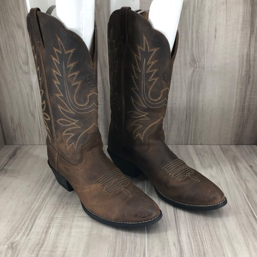 Ariat Boots Womens 9.5B Heritage Brown Leather Pull On Cowboy Western - Picture 3 of 10